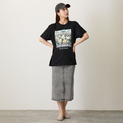 助六の日常 Tシャツ 満員電車のハムスター ブラック