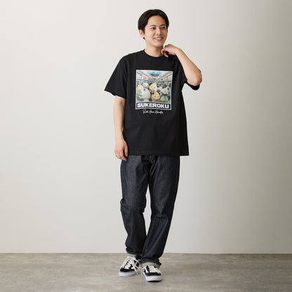 助六の日常 Tシャツ 満員電車のハムスター ブラック
