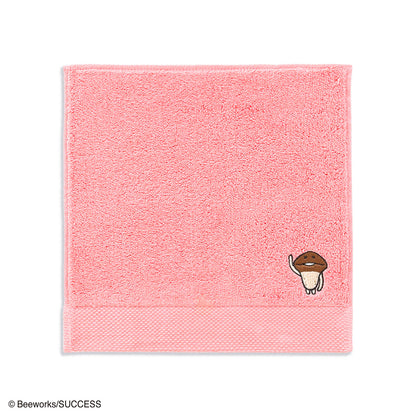 おさわり探偵 なめこ栽培キット なめこ刺繍 タオルハンカチ ピンク