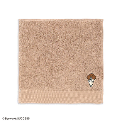 おさわり探偵 なめこ栽培キット なめこ刺繍 タオルハンカチ ブラウン
