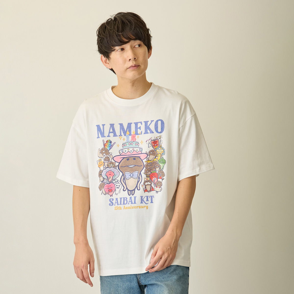 おさわり探偵 なめこ栽培キット Tシャツ 15周年 ホワイト