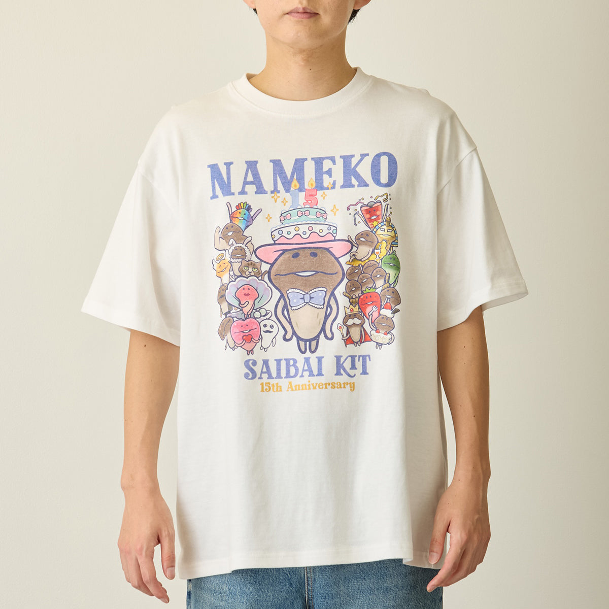 おさわり探偵 なめこ栽培キット Tシャツ 15周年 ホワイト