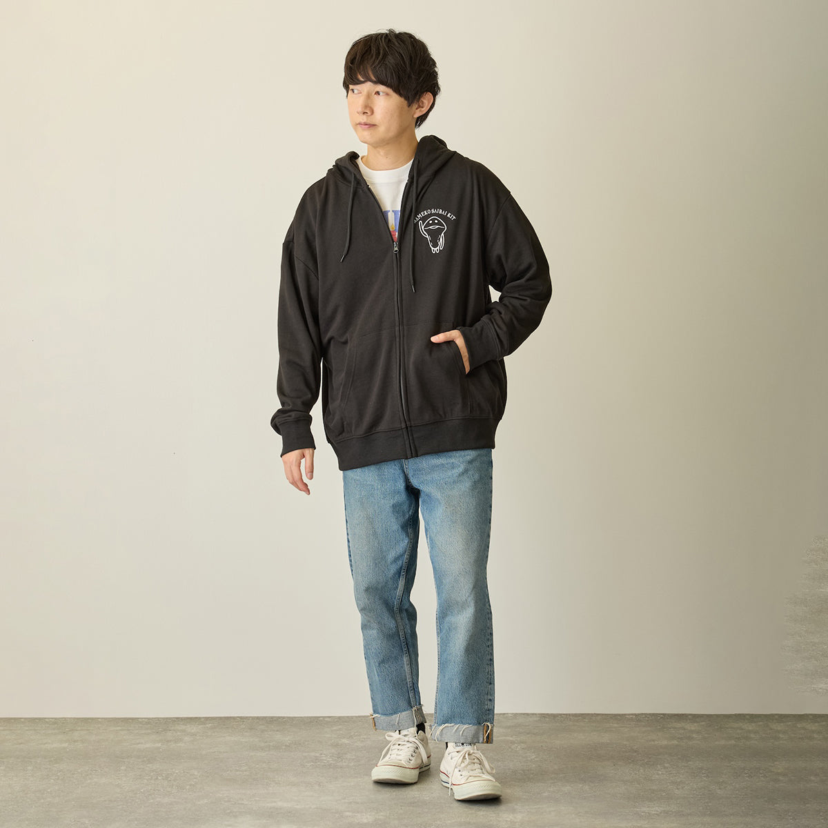 おさわり探偵 なめこ栽培キット ZIPパーカー 集合 ブラック