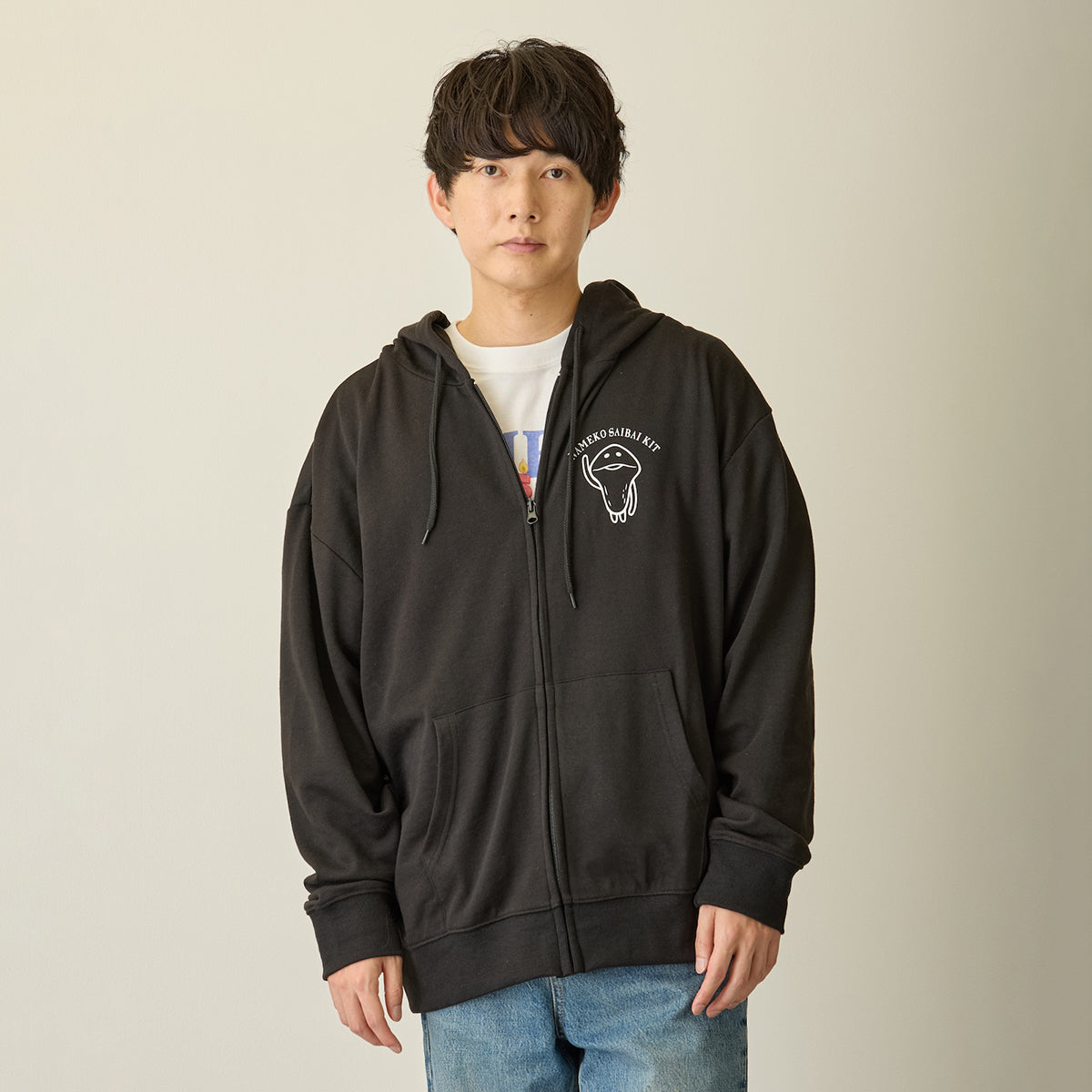 おさわり探偵 なめこ栽培キット ZIPパーカー 集合 ブラック
