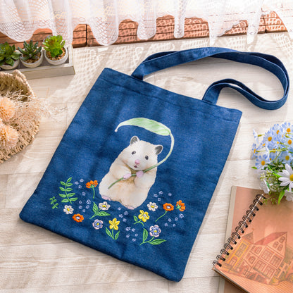 助六の日常 ボタニカルフラワー 刺繍のデニムトート