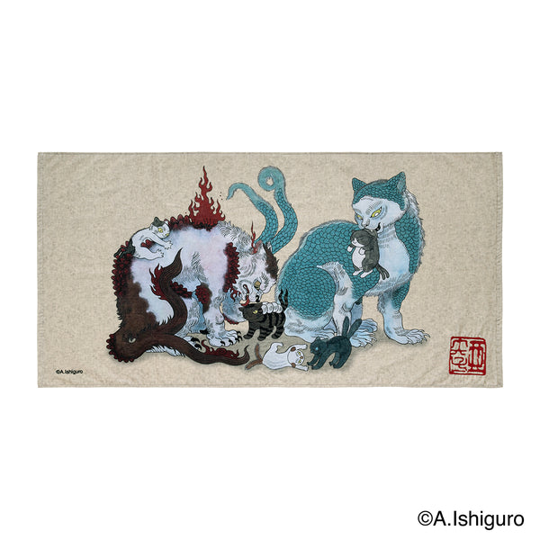 ばけねこだらけ バスタオル (猫又親子)