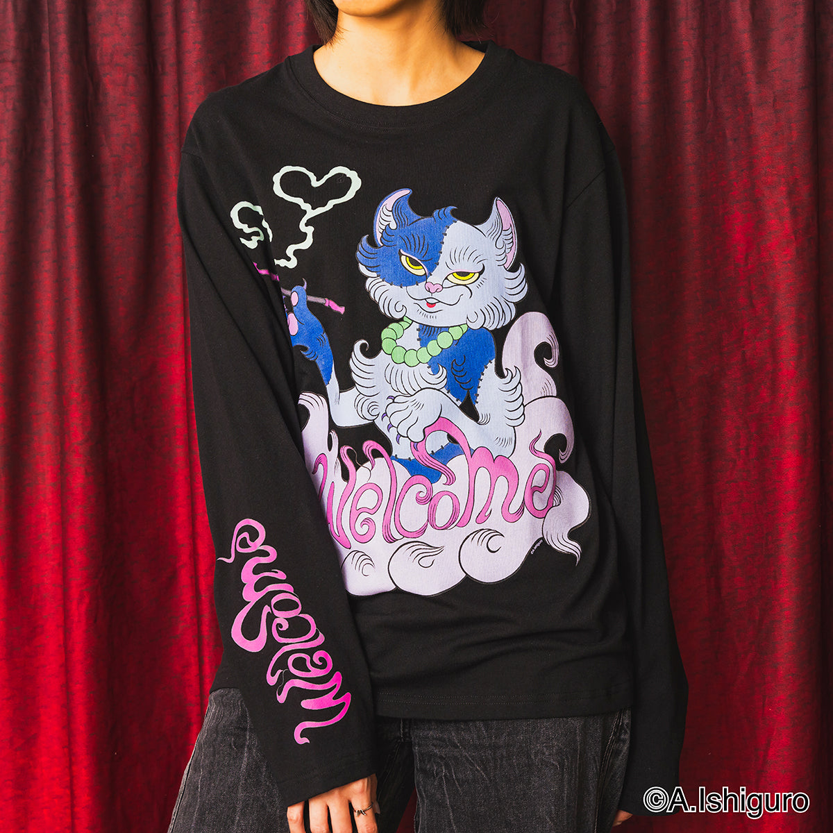ばけねこだらけ ビッグシルエットロングTシャツ（コールガール）