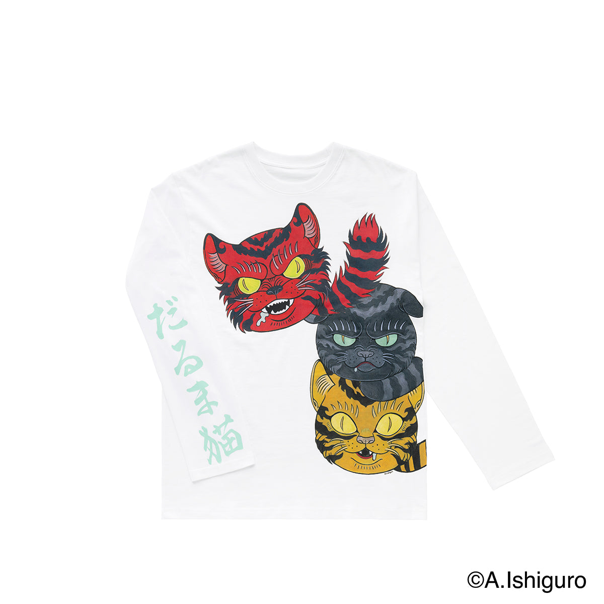 ばけねこだらけ ビッグシルエットロングTシャツ（だるまねこ） – Gray