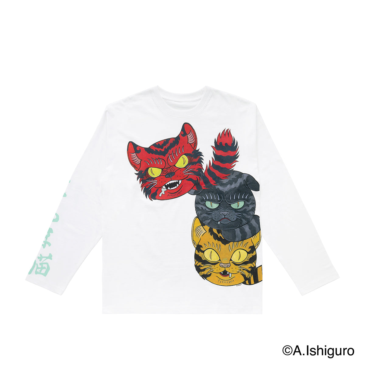 ばけねこ ばけねこだらけ ビッグシルエットロングTシャツ（だるまねこ） – Gray